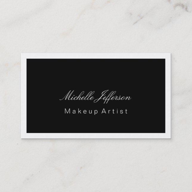Makeup Artist Script Black White Business Card (Front)