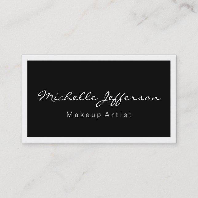 Makeup Artist Script Black White Business Card (Front)