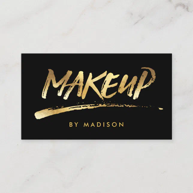 Marked Script Makeup Makeup Artist Script Brush Calligraphy Gold Look Business Card | Zazzle