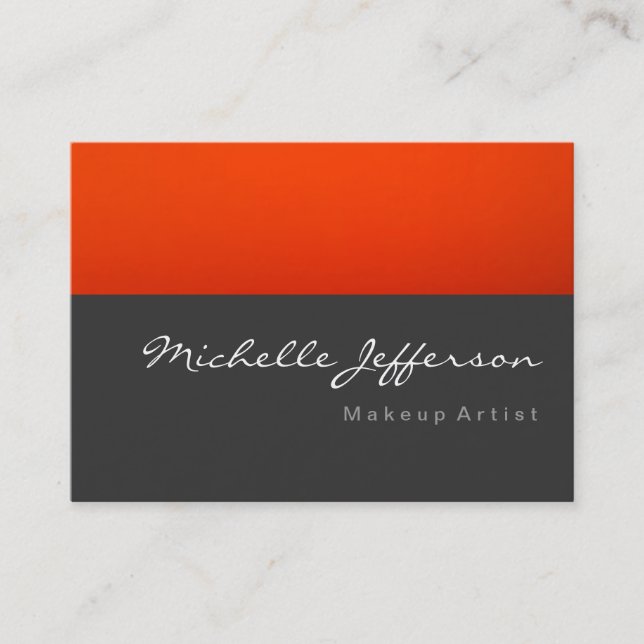 Makeup Artist Script Gray Orange Business Card (Front)