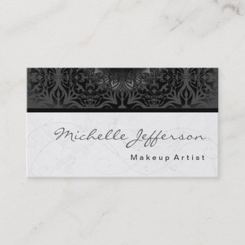 Makeup Artist Script Grey Pattern Business Card