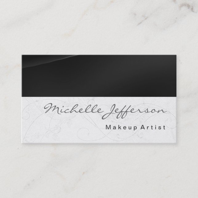 Makeup Artist Script Grey Pattern Business Card (Front)
