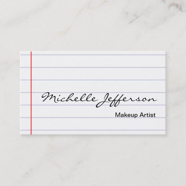 Makeup Artist Script Lined Paper Business Card (Front)