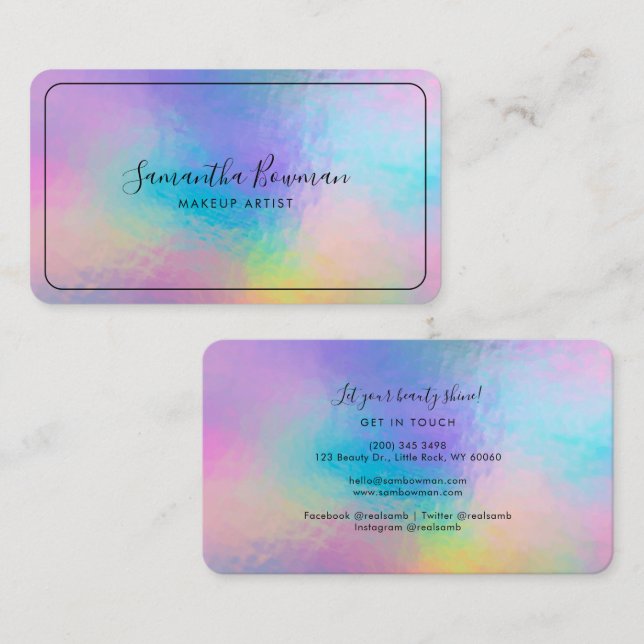 Makeup Artist Script Modern Faux Holographic Business Card (Front/Back)