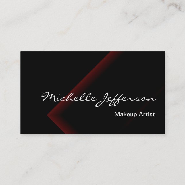 Makeup Artist Script Red Black Business Card (Front)