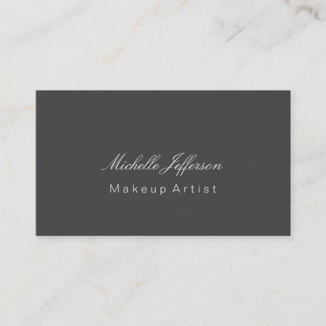 Makeup Artist Script Stylish Grey Business Card (Front)