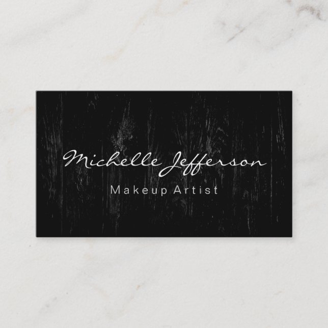 Makeup Artist Script Wood Pattern Business Card (Front)