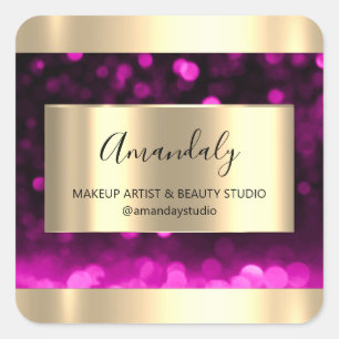Makeup Artist Shop Framed Gold Favor Thank Pink Square Sticker