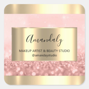 Makeup Artist Shop Framed Gold Favor Thank Rose Square Sticker