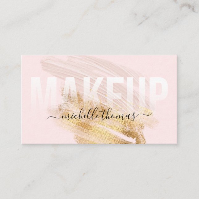 Makeup artist signature script blush pink template business card (Front)