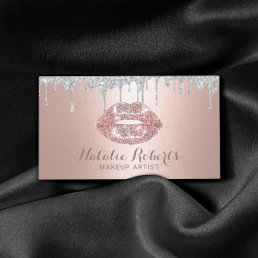 Makeup Artist Silver Drips Rose Gold Lips Salon Business Card