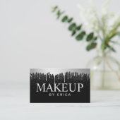 Makeup Artist Silver Drips Trendy Black Glitter Business Card (Standing Front)