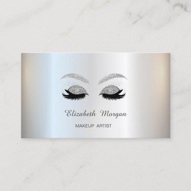 Makeup Artist,Silver Glitter  Faux Lashes Business Card (Front)