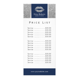 Makeup Artist Silver Glitter Lips Salon Price List Rack Card