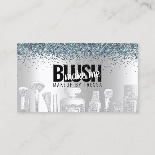 Makeup Artist Silver Glitter  Peacock Gems Business Card