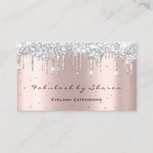 Makeup Artist Silver Rose Gold Confetti Drip Gray Business Card