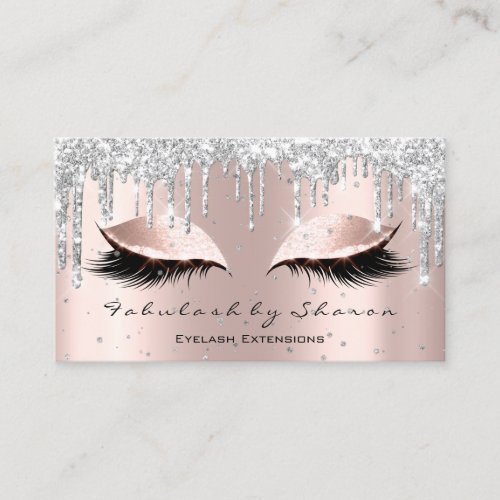 Makeup Artist Silver Rose Lash Confetti Drip Gray Business Card