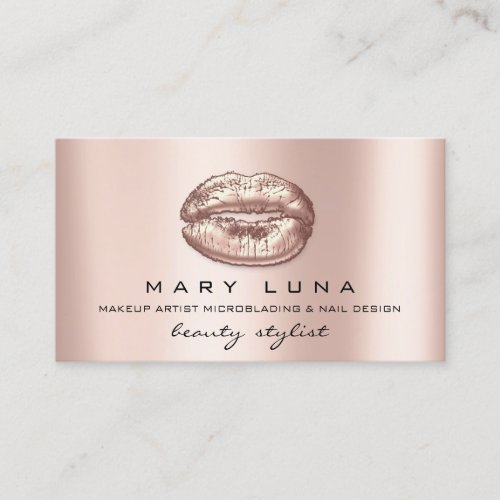 Makeup Artist Social Lips Kiss Rose Gold Pink Business Card