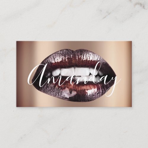 Makeup Artist Studio Brown Lips Logo QR Code Logo  Business Card