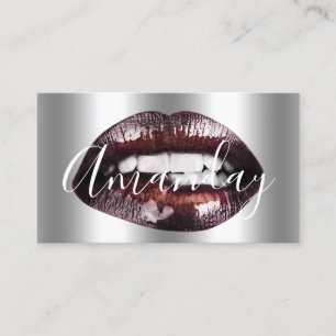 Makeup Artist Studio Silver Lip Logo QR Code Logo Business Card
