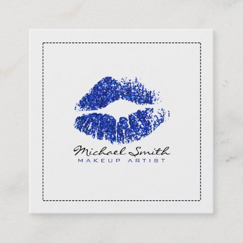 Makeup Artist Stylish Blue Glitter Lips 3 Square Business Card