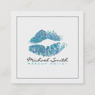 Makeup Artist Stylish Colorful Glitter Lips #15 Square Business Card