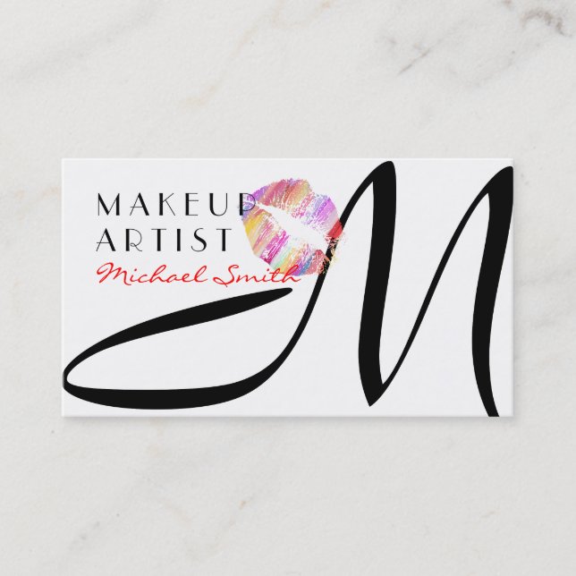 Makeup Artist Stylish Colorful Lips Monogram #6 Business Card (Front)