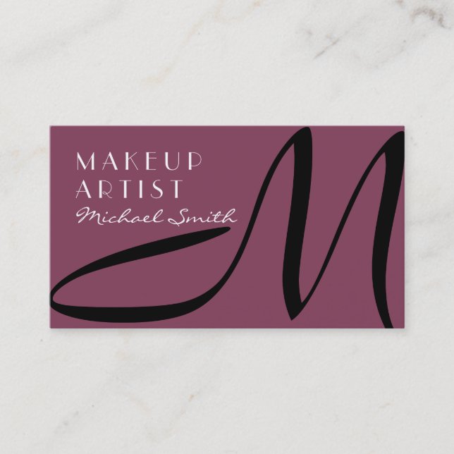 Makeup Artist Stylish Monogram Modern Deep Ruby Business Card (Front)