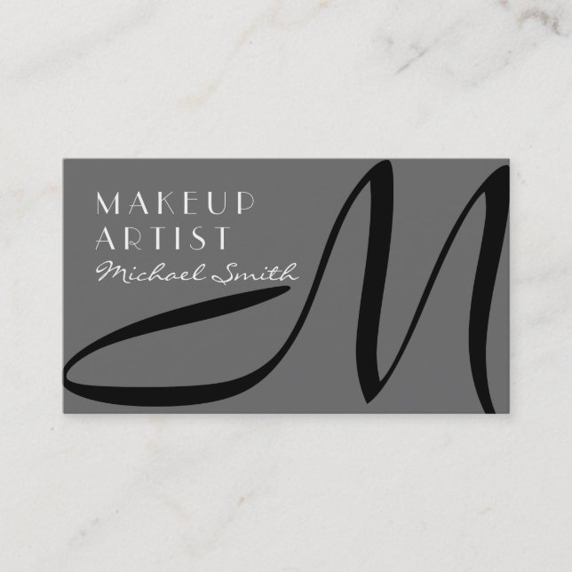 Makeup Artist Stylish Monogram Modern Dim Gray Business Card (Front)