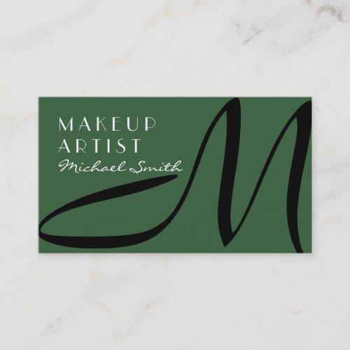 Makeup Artist Stylish Monogram Modern Moss Green Business Card