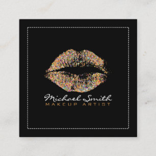 Makeup Artist Stylish Multicolor Glitter Lips #9 Square Business Card