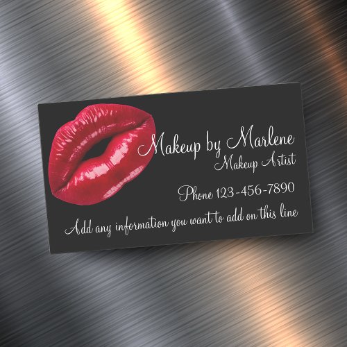 Makeup Artist Stylish Red Lips Fashionn Design Magnetic Business Card