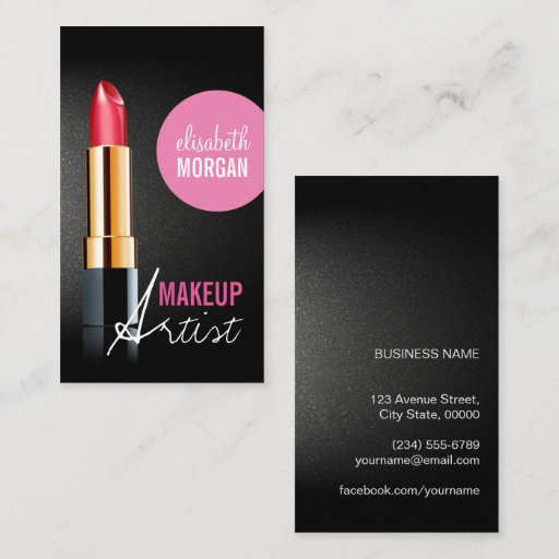 Customizable Makeup Artist - Stylish Red Lipstick Pink Beauty Double-Sided Standard Business Cards (Pack Of 100)