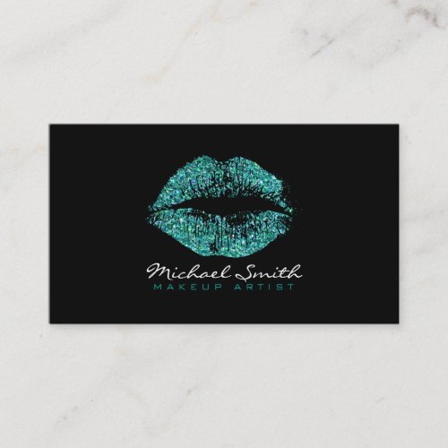 Makeup Artist Stylish Turquoise Glitter Lips 2 Business Card