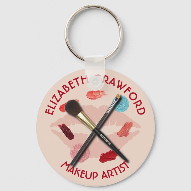Makeup Artist Stylist Beauty Salon With Your Name Keychain (Front)