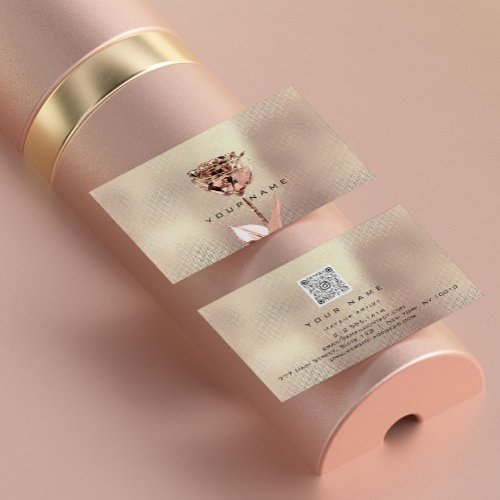 Makeup Artist Stylist Copper Rose Gold Pink QRCODE Business Card