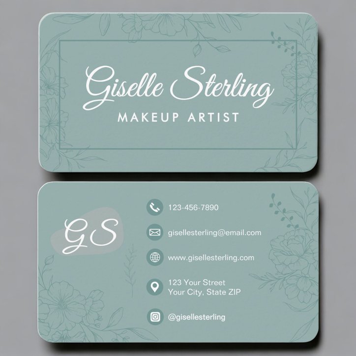 Makeup Artist Teal Green Floral Business Card