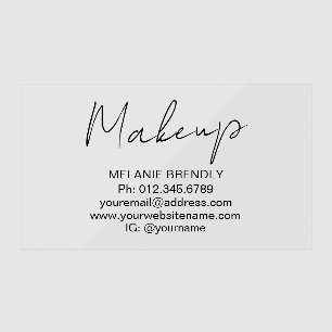 Makeup Artist Transparent Modern Minimalist Clear Business Cards