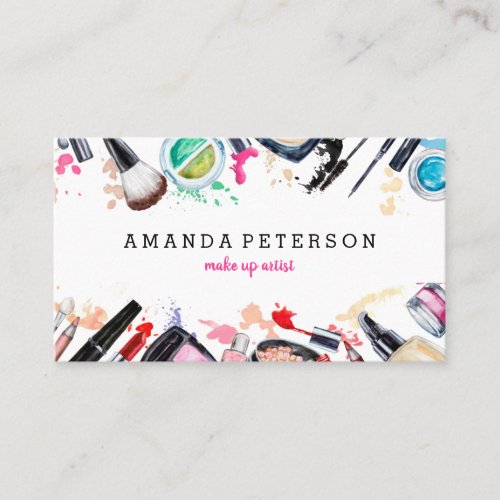 Makeup artist trendy watercolor modern salon business card