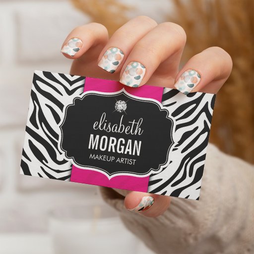 Customizable Makeup Artist - Trendy Zebra Print Hot Pink Business Card