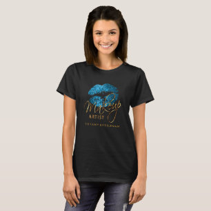 Makeup Artist Turquoise Blue Glitter Lips T-Shirt