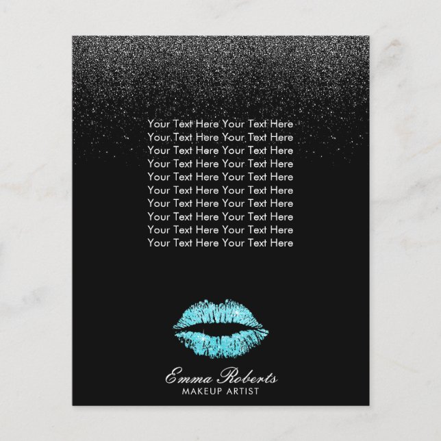 Makeup Artist Turquoise Lips Black Glitter Salon Flyer (Front)