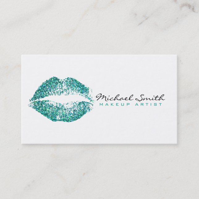 Makeup Artist Turquoise Lips Business Card (Front)