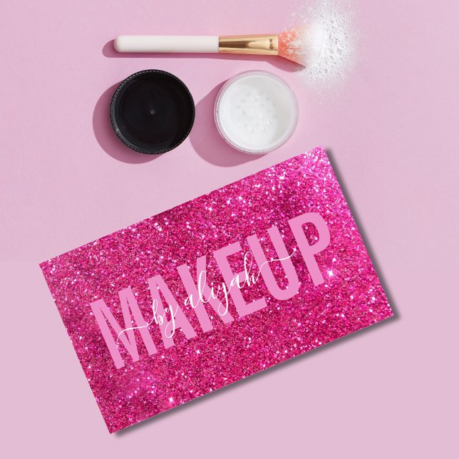 Makeup Artist Typography Glitter Pink Sparkly Business Card (Creator Uploaded)
