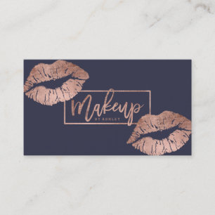 Makeup artist typography lips faux rose gold business card
