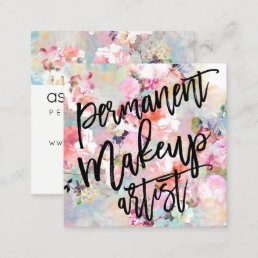 Makeup artist typography modern floral watercolor square business card