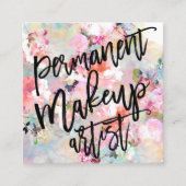 Makeup artist typography modern floral watercolor square business card (Front)