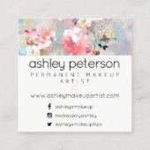 Makeup artist typography modern floral watercolor square business card (Back)