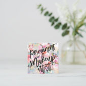 Makeup artist typography modern floral watercolor square business card (Standing Front)