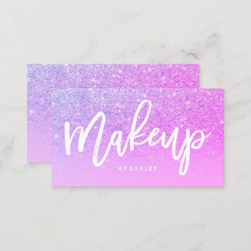 Makeup artist typography pink purple glitter business card